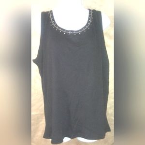 "St. John's Bay" Plus Size Ribbed Black Rhinestone Studded Tank Top